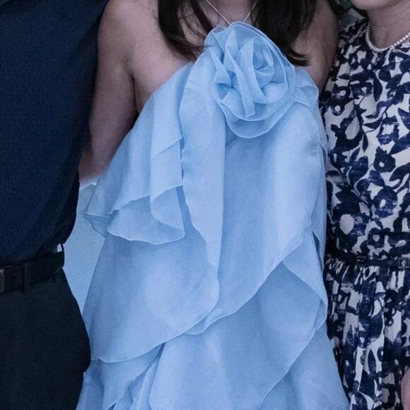 Ethereal Blue Cascading Ruffle Halter Maxi Gown - Picture 2 of 4